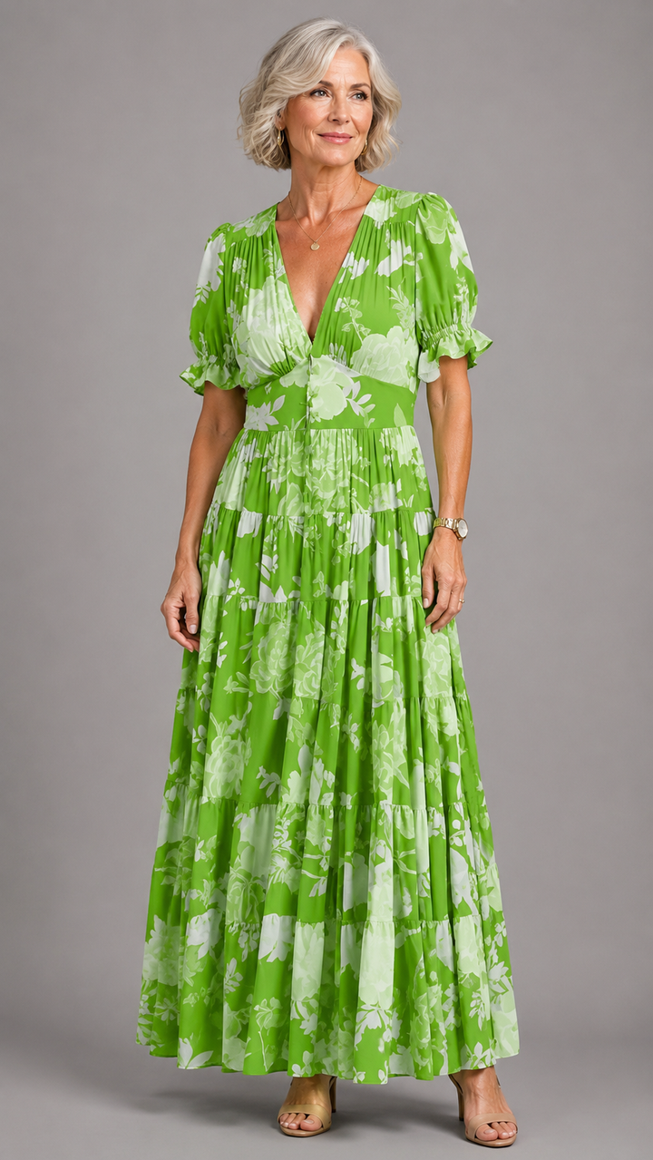 Alessia Elegant Floral V-Neck Dress