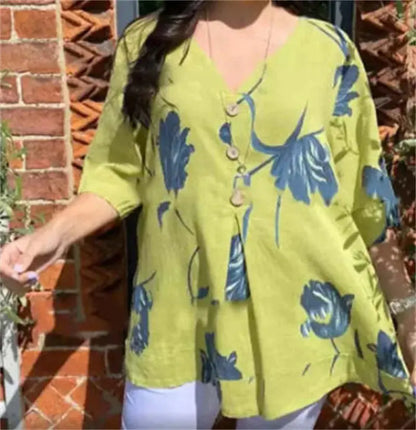 KAMILA™ PRINTED V-NECK FLORAL TUNIC TOP