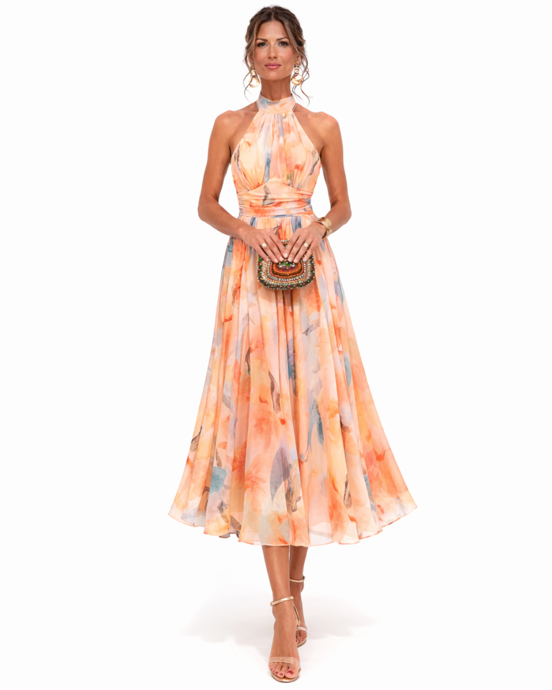 Luciana Watercolor Halter Maxi Dress