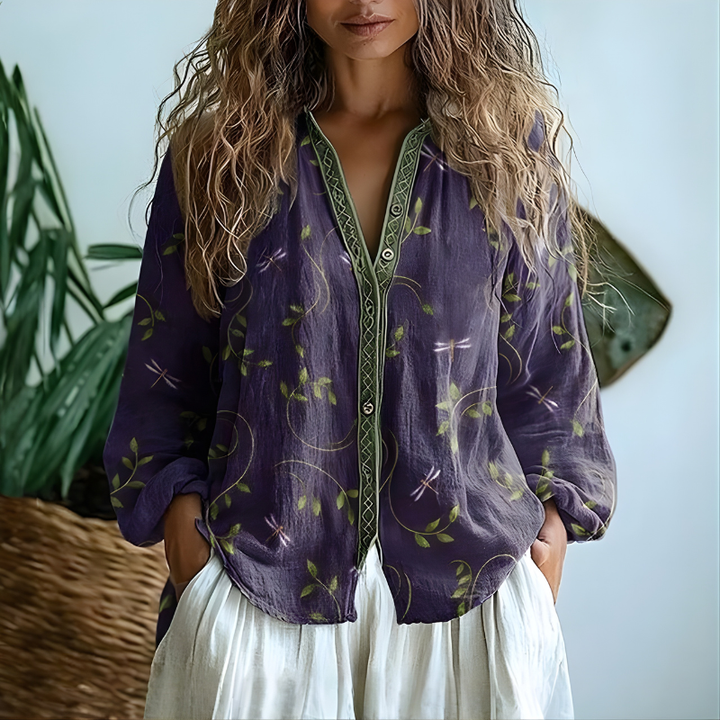 Toinette - Vintage Blouse With Leaf Print