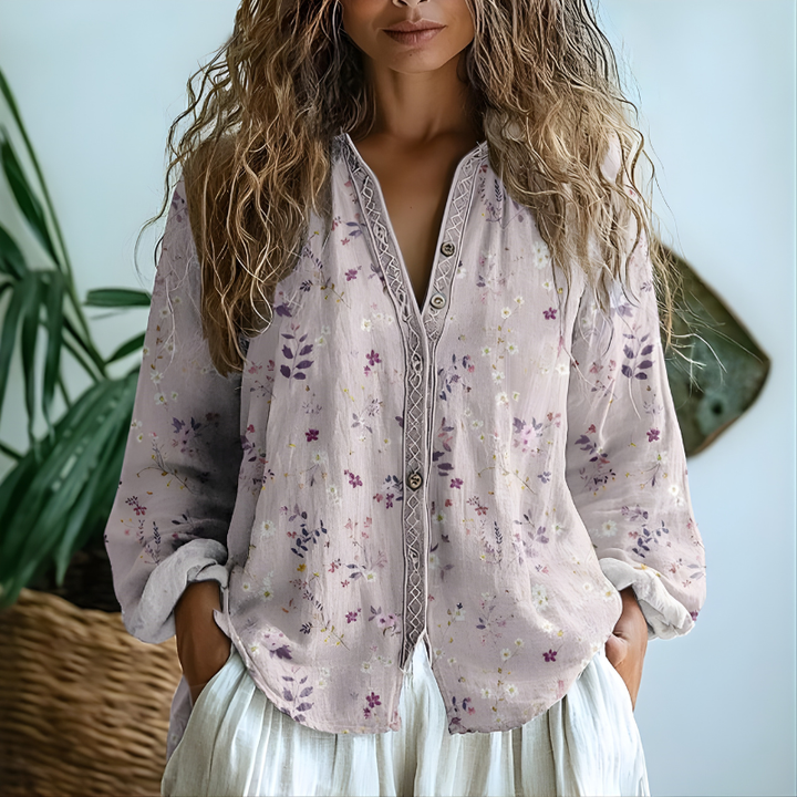 Toinette - Vintage Blouse With Leaf Print