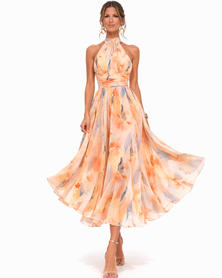 Luciana Watercolor Halter Maxi Dress