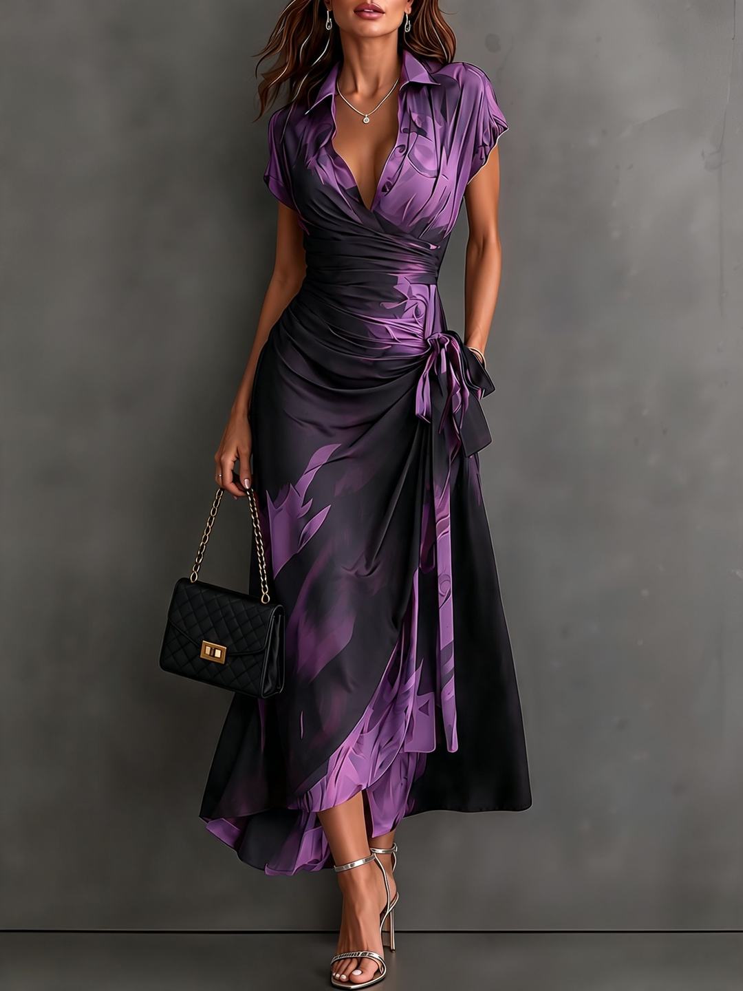 Mirella Midnight Rose Wrap Maxi Dress