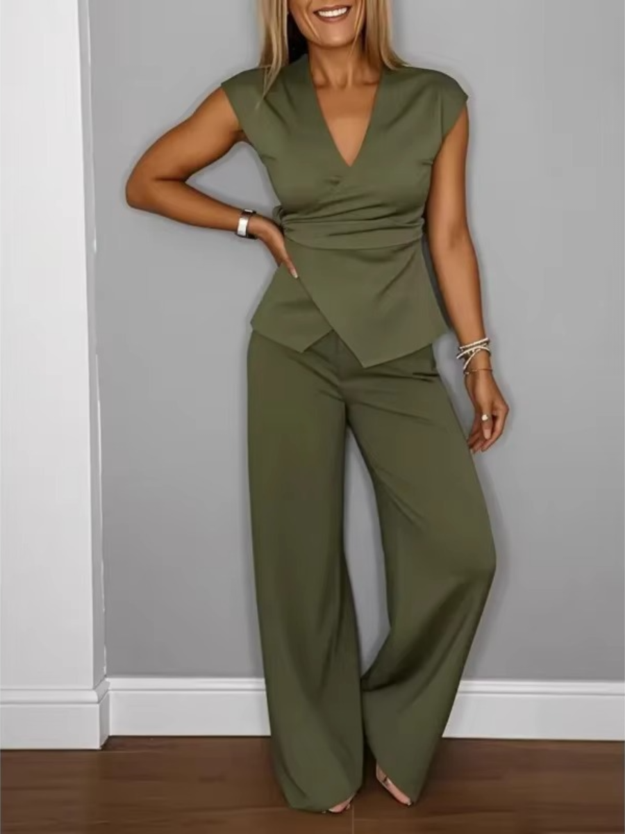 Natalie Elegant V-Neck Top &amp; Trousers Set