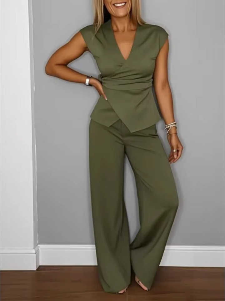 Natalie Elegant V-Neck Top &amp; Trousers Set