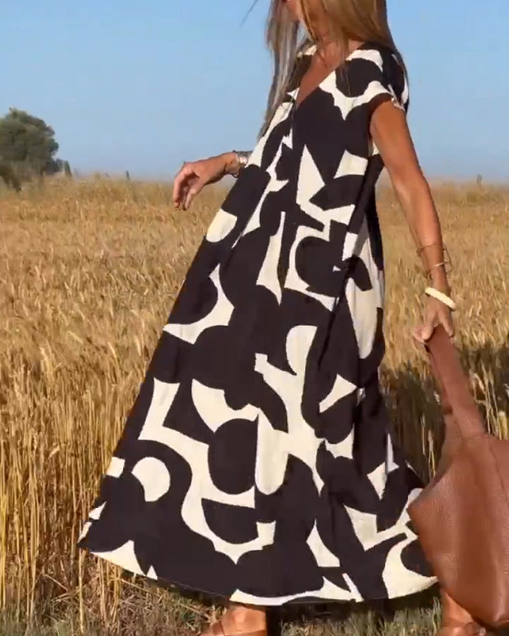 Victoria Elegant V-Neck Printed Dress