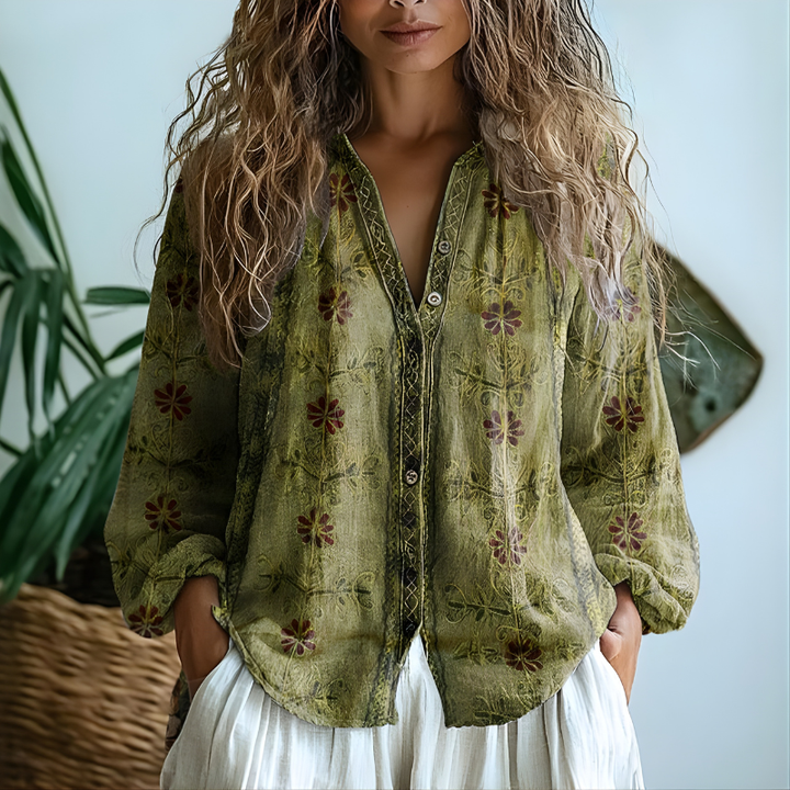 Toinette - Vintage Blouse With Leaf Print