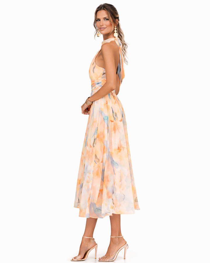Luciana Watercolor Halter Maxi Dress
