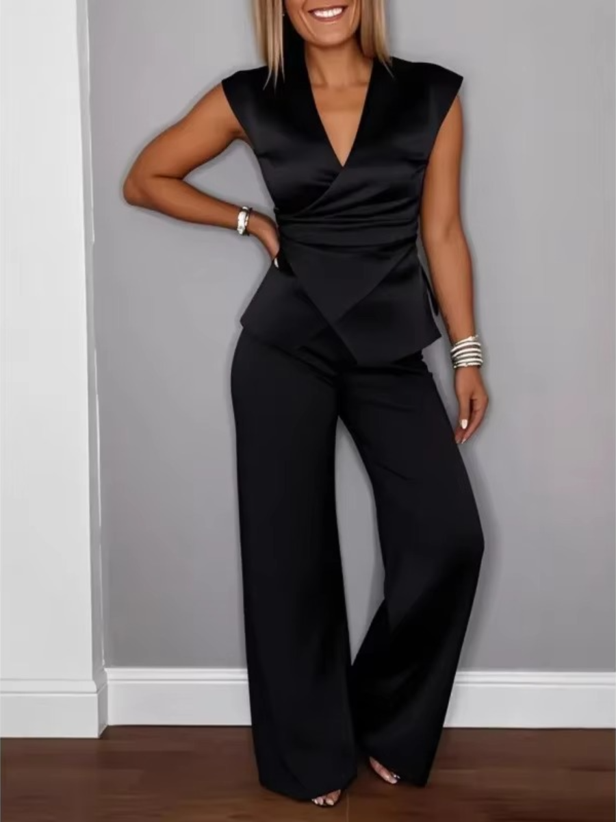 Natalie Elegant V-Neck Top &amp; Trousers Set