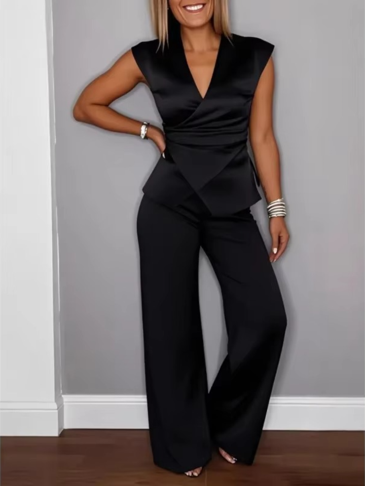 Natalie Elegant V-Neck Top &amp; Trousers Set
