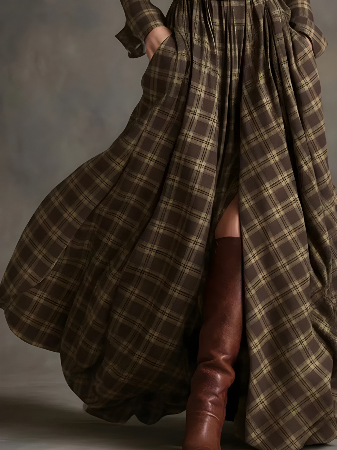 Elara Plaid Button-Front Maxi Dress