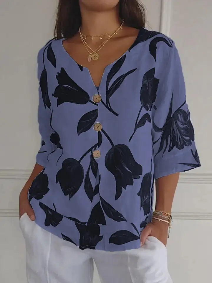 KAMILA™ PRINTED V-NECK FLORAL TUNIC TOP