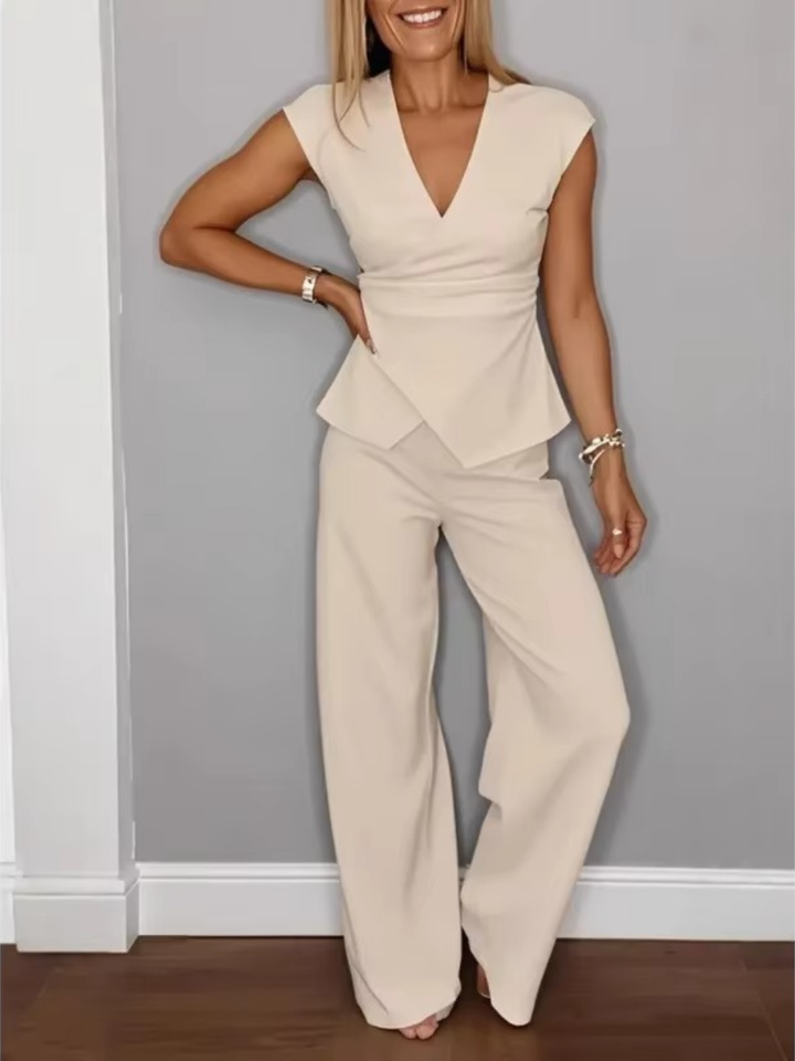 Natalie Elegant V-Neck Top &amp; Trousers Set