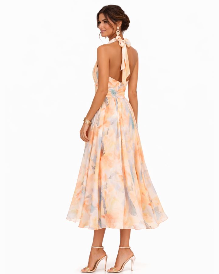 Luciana Watercolor Halter Maxi Dress