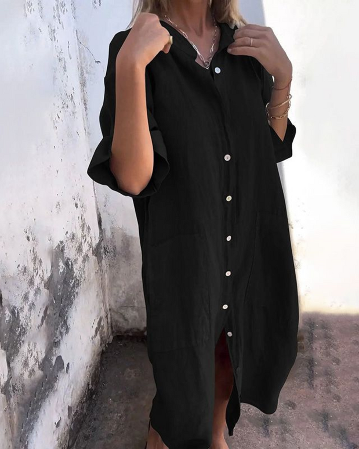 Alondra Cotton Linen Shirt Long Dress