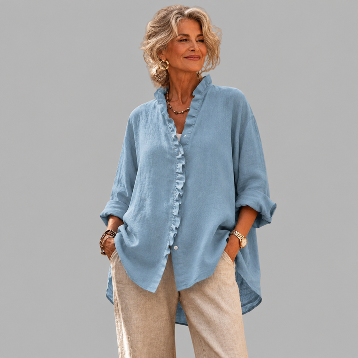 Luisa Elegant Ruffled Linen Blend Shirt