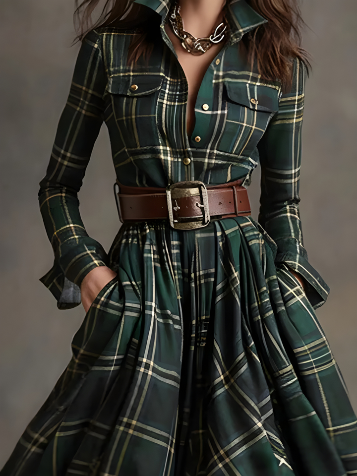Elara Plaid Button-Front Maxi Dress