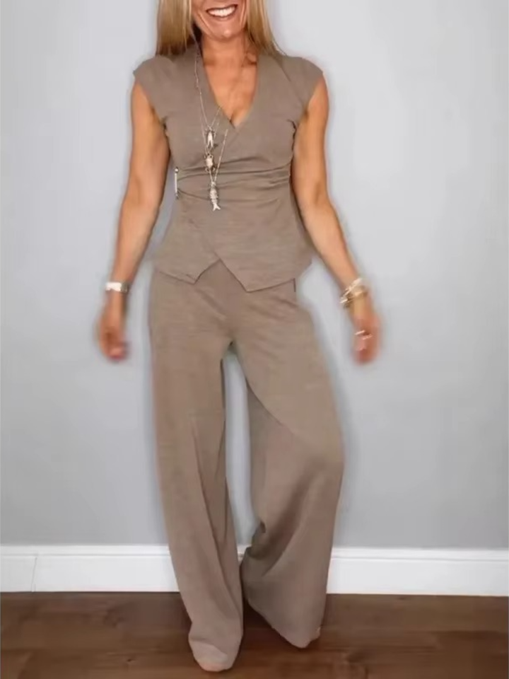 Natalie Elegant V-Neck Top &amp; Trousers Set