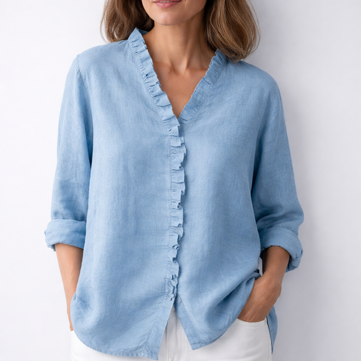 Luisa Elegant Ruffled Linen Blend Shirt
