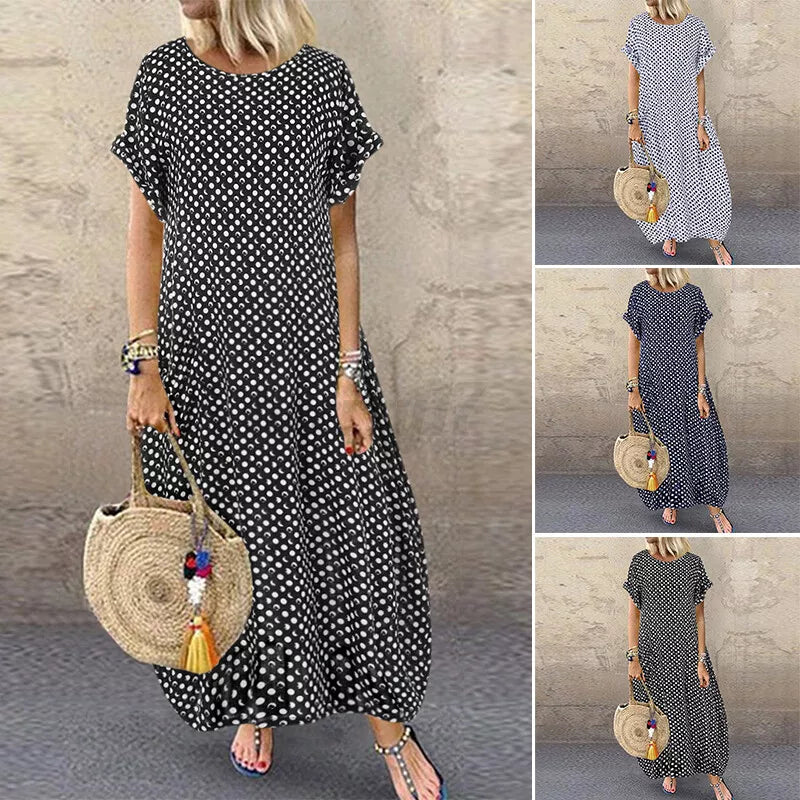 AKIRA™ RETRO POLKA DOT BREEZE LONG DRESS