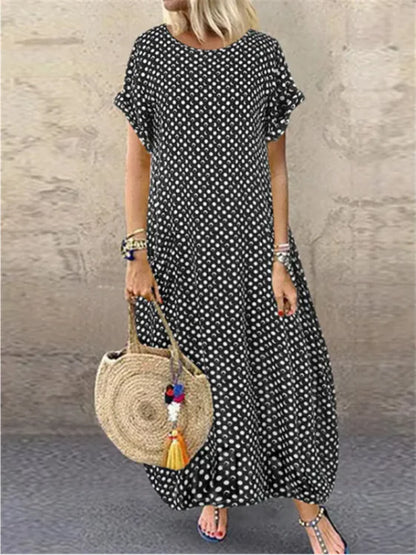 AKIRA™ RETRO POLKA DOT BREEZE LONG DRESS