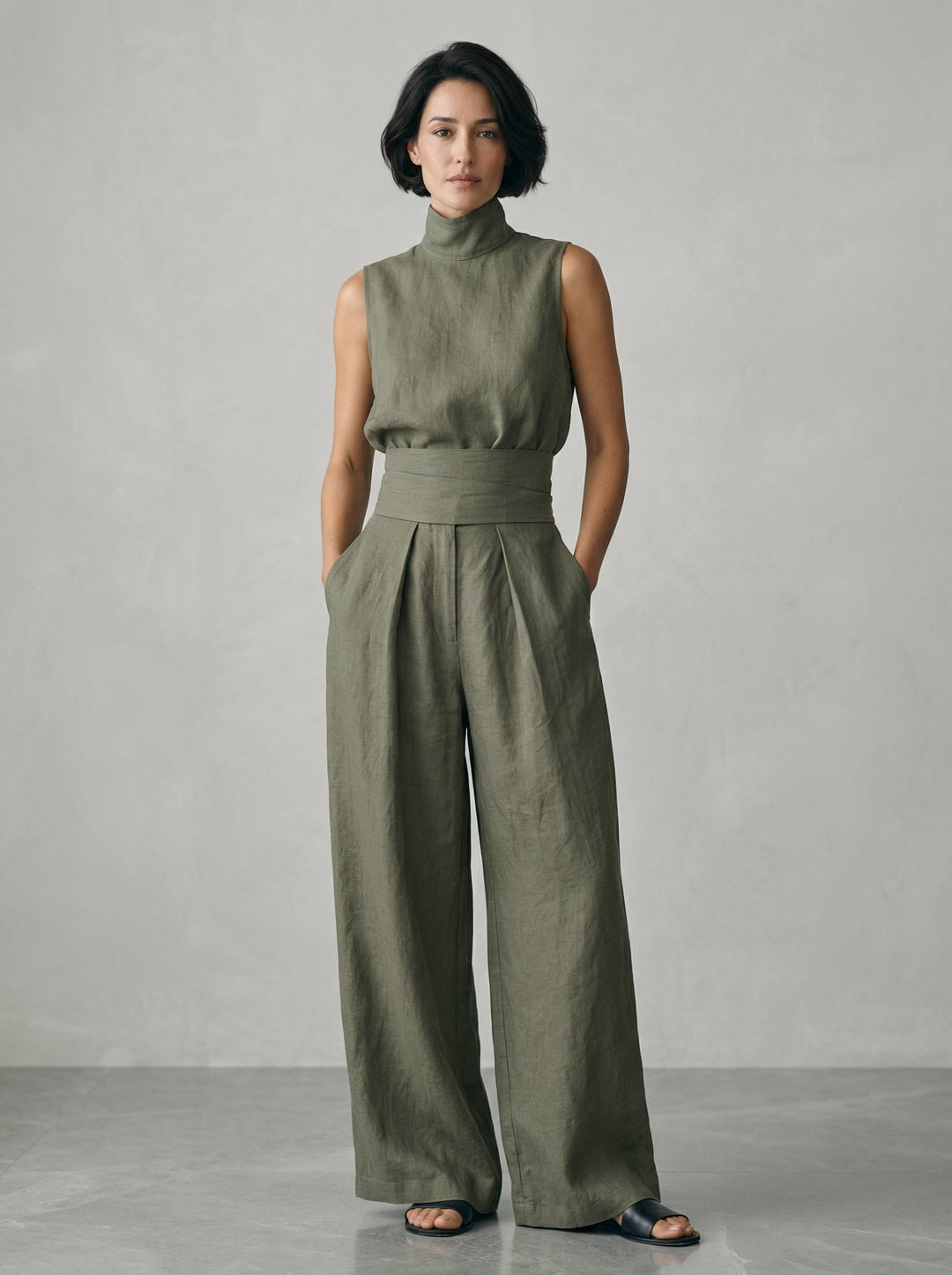 Evanna High-Neck Cotton Trouser Set