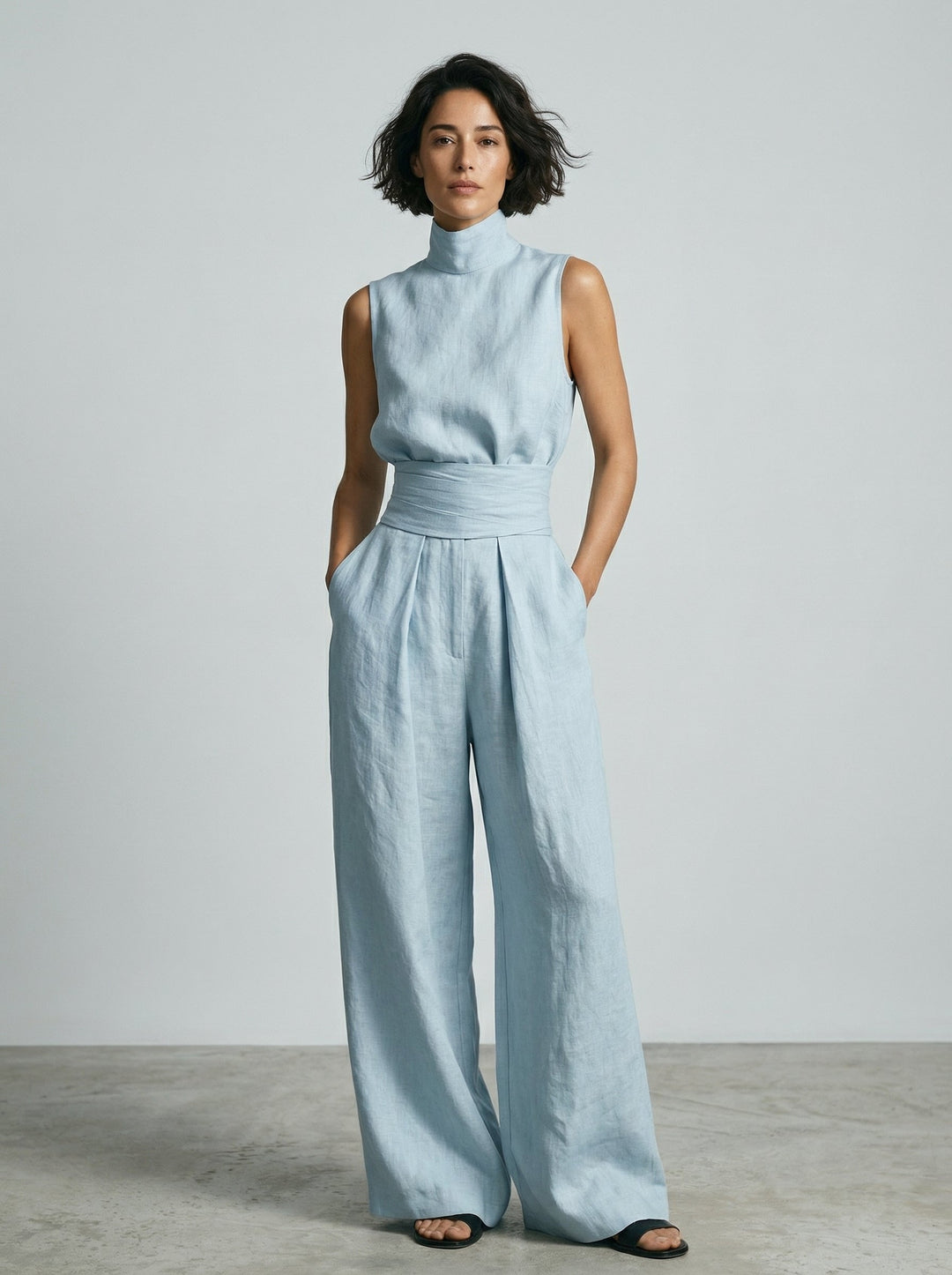 Evanna High-Neck Cotton Trouser Set