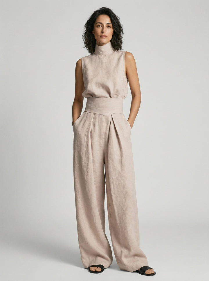 Evanna High-Neck Cotton Trouser Set