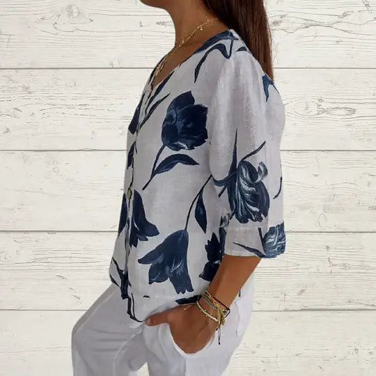 KAMILA™ PRINTED V-NECK FLORAL TUNIC TOP