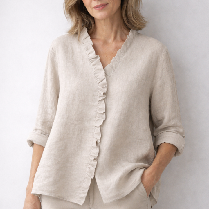 Luisa Elegant Ruffled Linen Blend Shirt