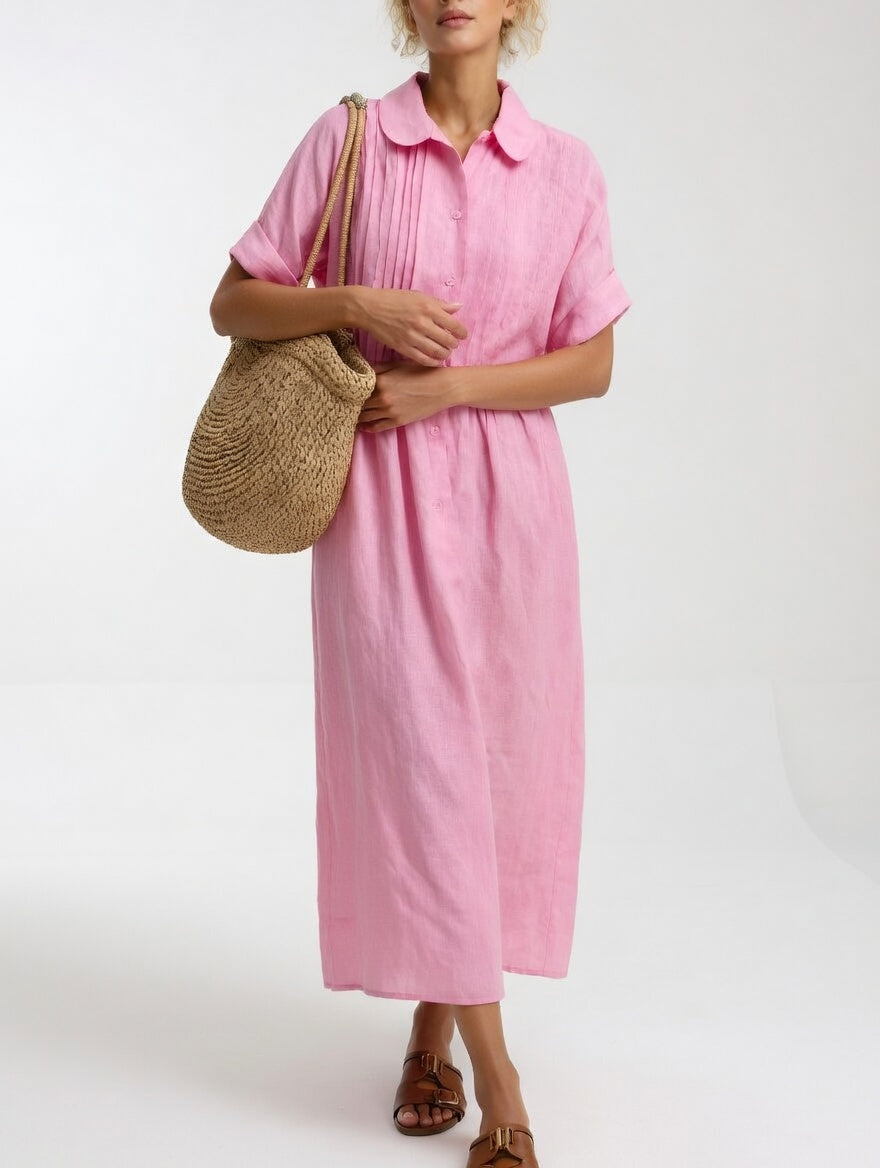 Alina Elegant Cotton Shirt Maxi Dress