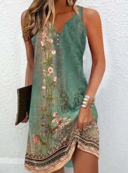 PAULINA™ BOHEMIAN PRINTED V-NECK DRESS