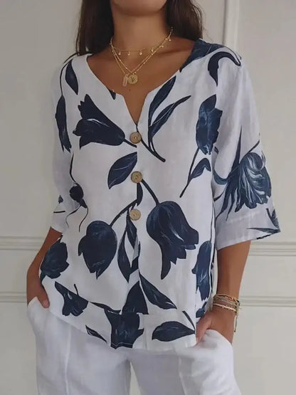 KAMILA™ PRINTED V-NECK FLORAL TUNIC TOP