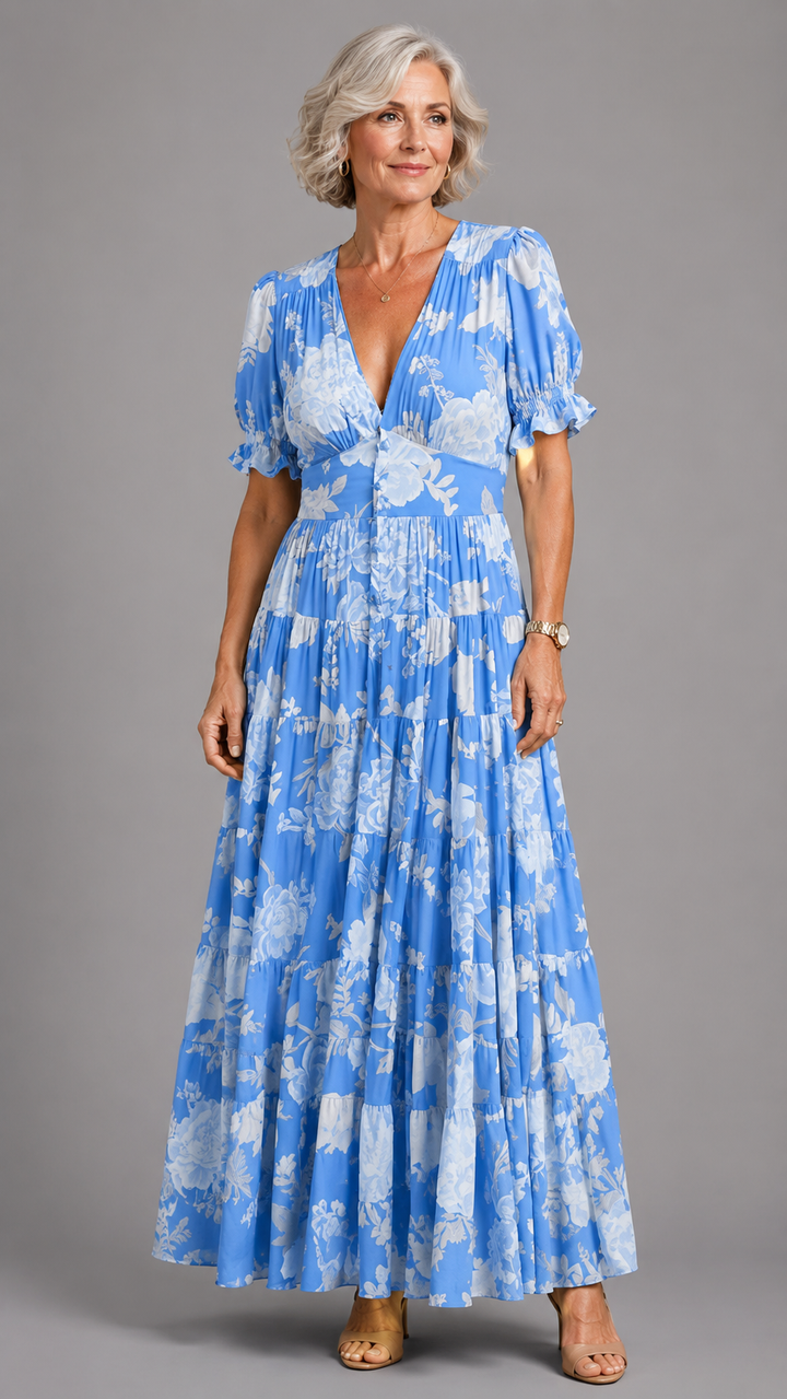 Alessia Elegant Floral V-Neck Dress