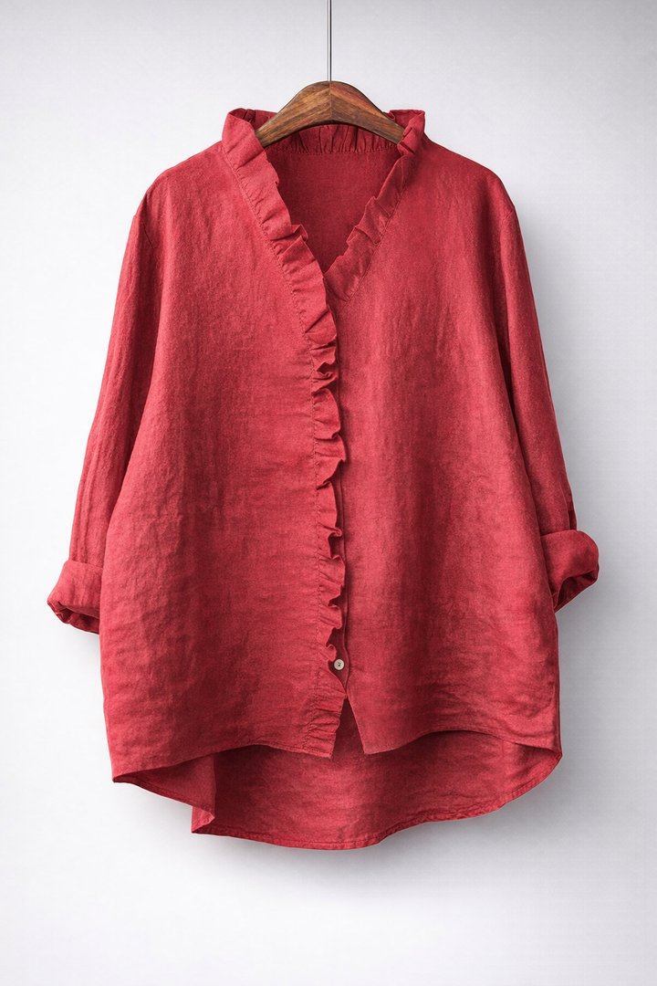 Luisa Elegant Ruffled Linen Blend Shirt