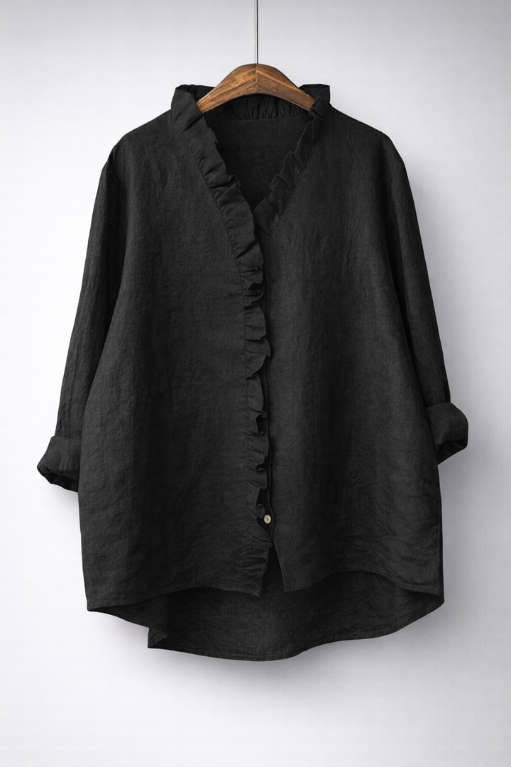 Luisa Elegant Ruffled Linen Blend Shirt