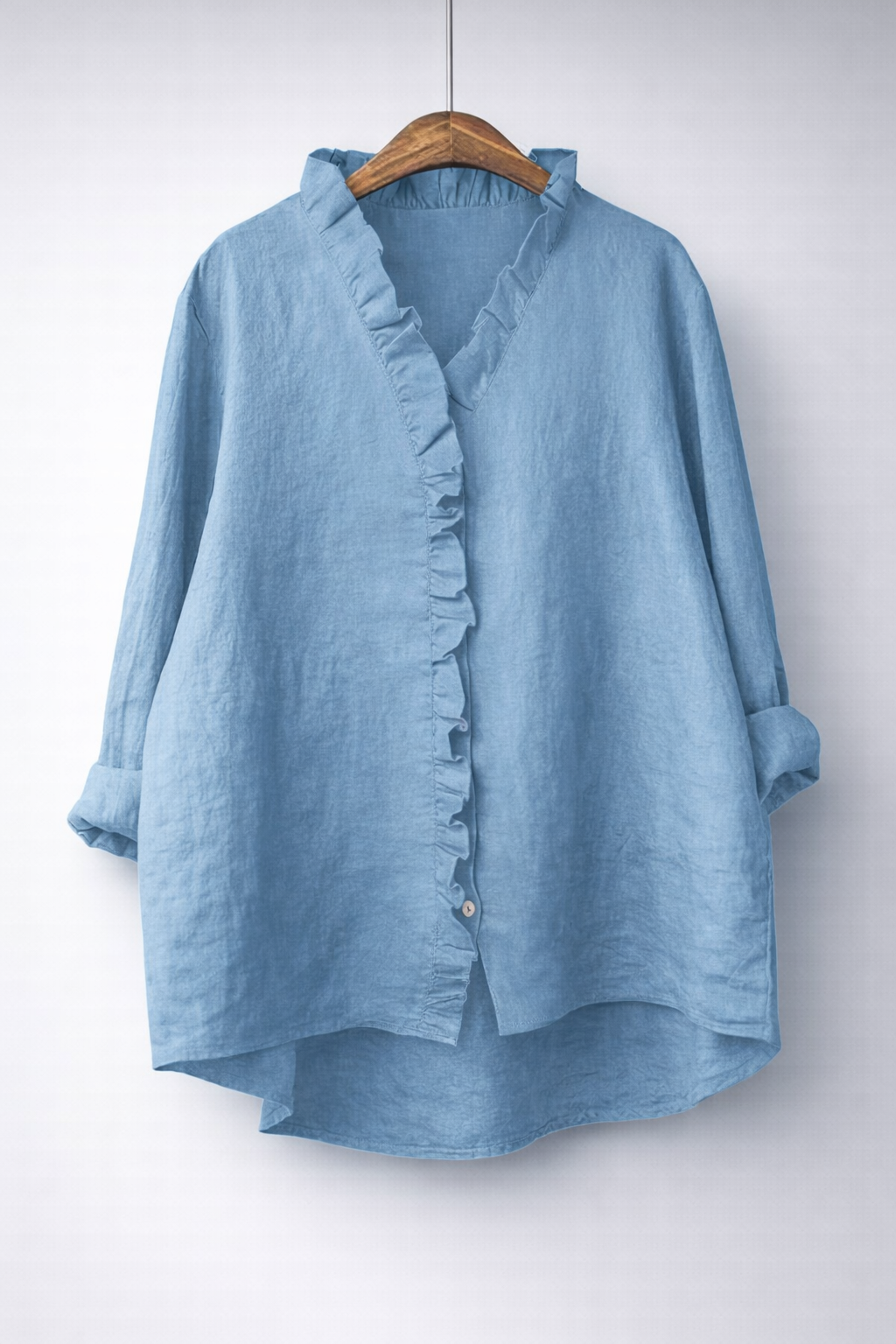 Luisa Elegant Ruffled Linen Blend Shirt