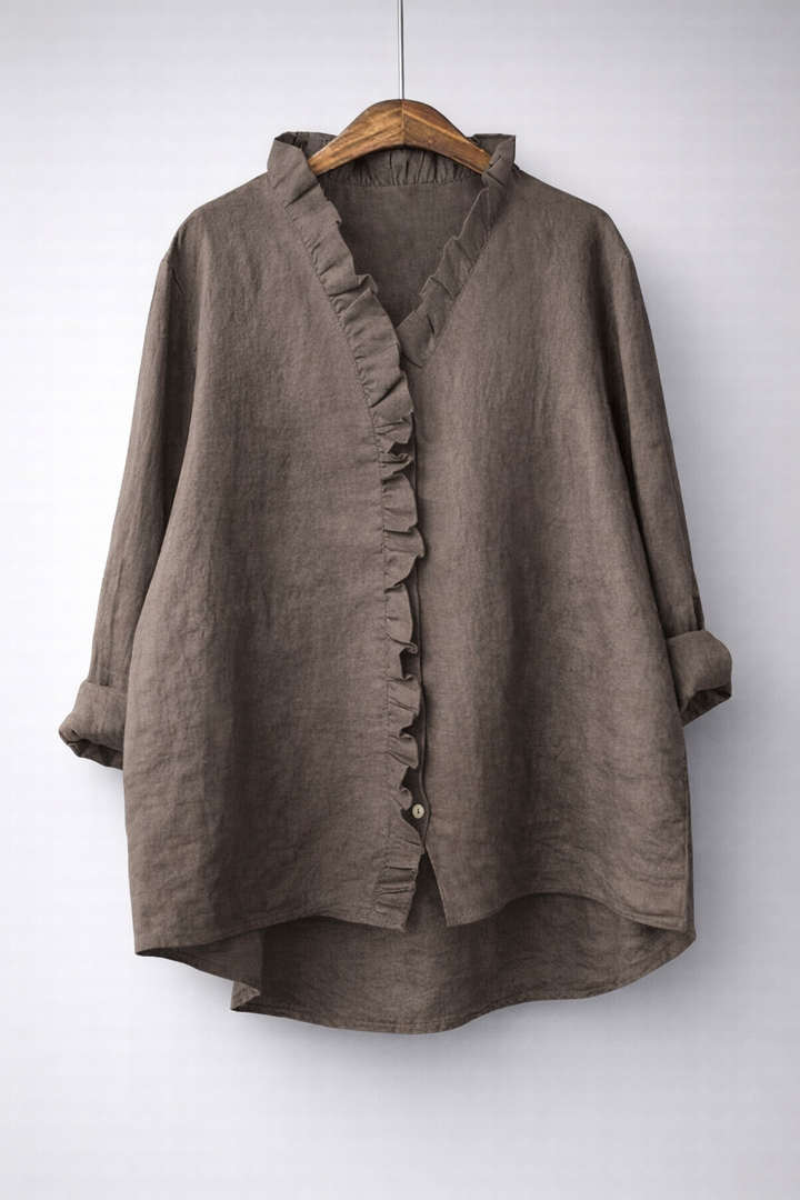 Luisa Elegant Ruffled Linen Blend Shirt