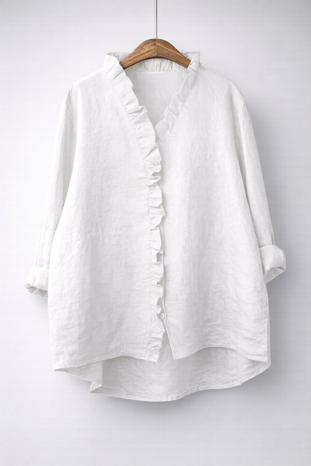 Luisa Elegant Ruffled Linen Blend Shirt