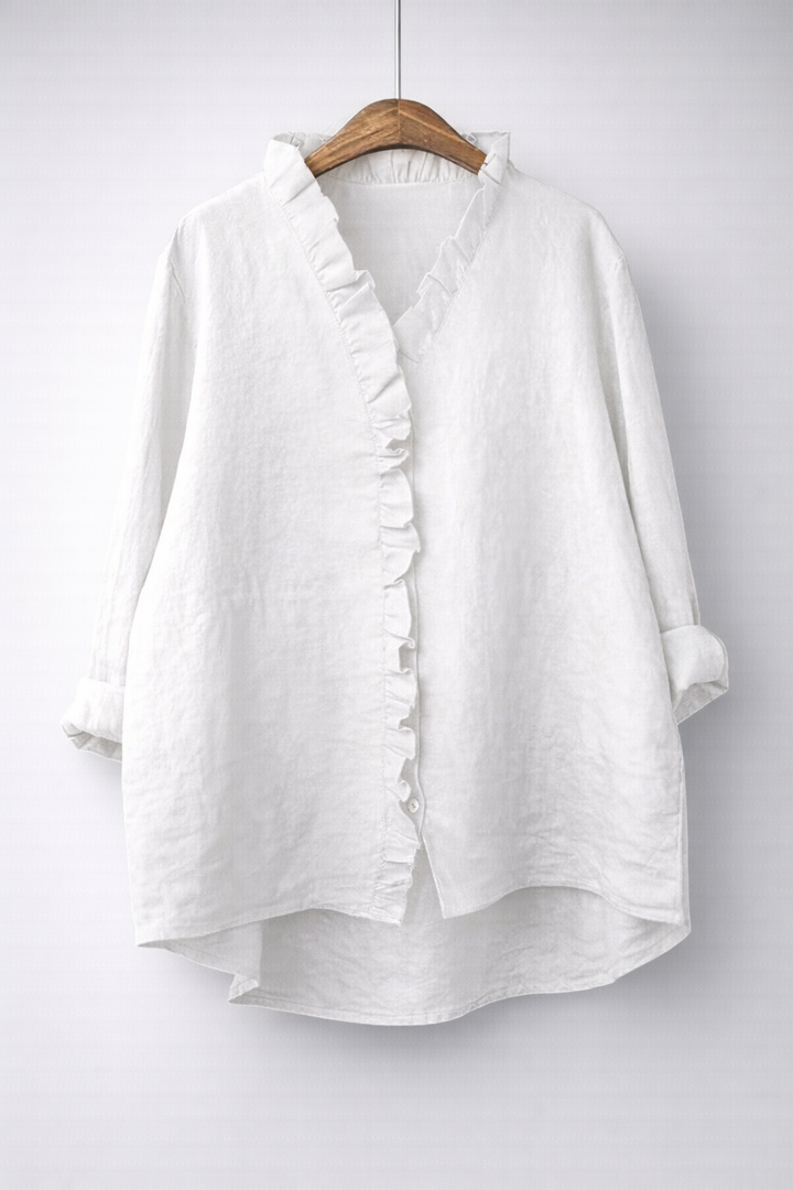 Luisa Elegant Ruffled Linen Blend Shirt