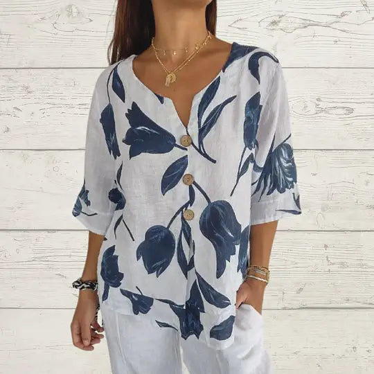 KAMILA™ PRINTED V-NECK FLORAL TUNIC TOP