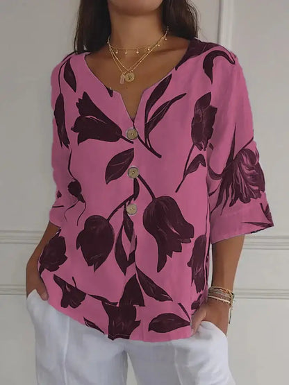 KAMILA™ PRINTED V-NECK FLORAL TUNIC TOP