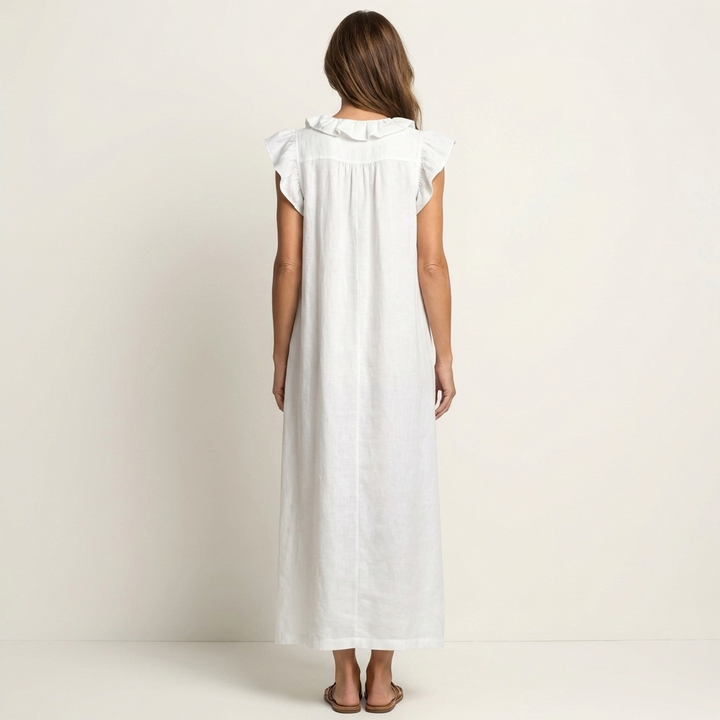Amina Ruffle V-Neck Linen Maxi Dress