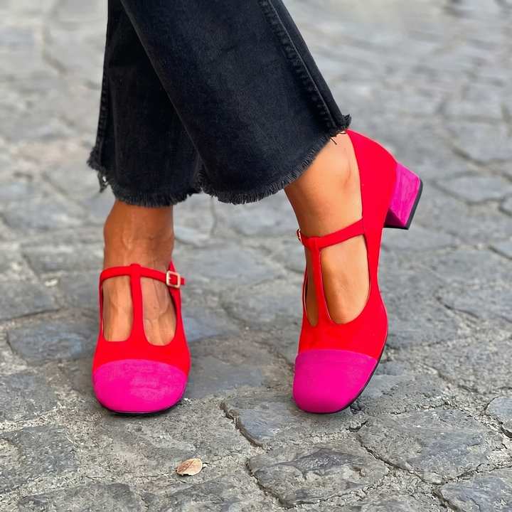 Hattie Two-Tone T-Strap Heel Loafer