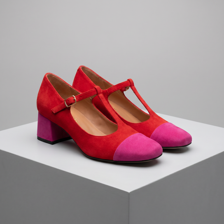 Hattie Two-Tone T-Strap Heel Loafer