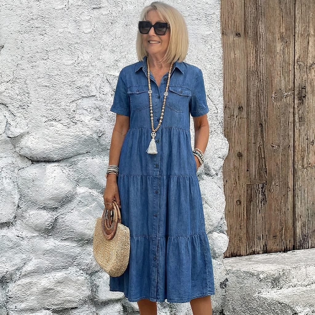 Odelia Relaxed Tiered Button-Front Midi Dress