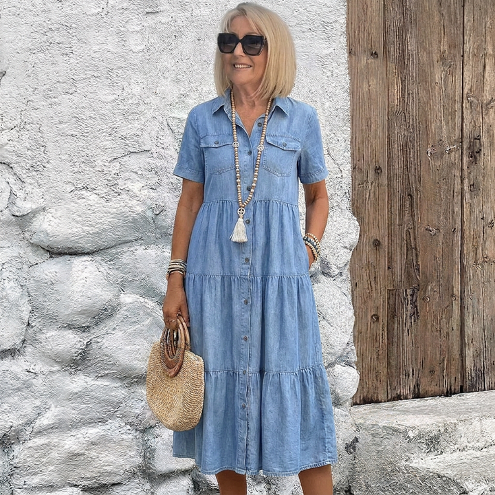 Odelia Relaxed Tiered Button-Front Midi Dress