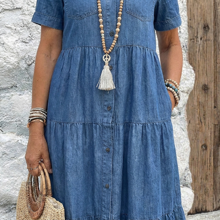 Odelia Relaxed Tiered Button-Front Midi Dress