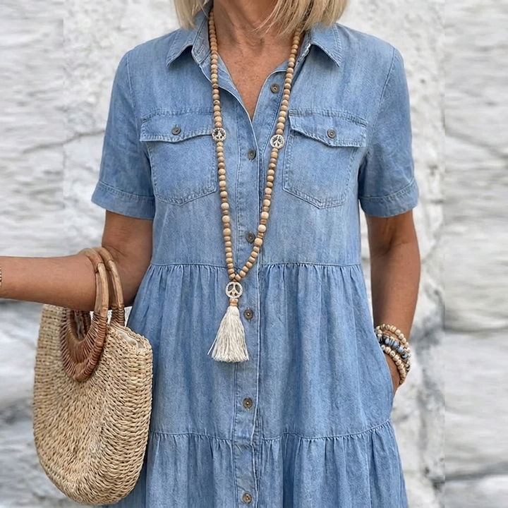 Odelia Relaxed Tiered Button-Front Midi Dress