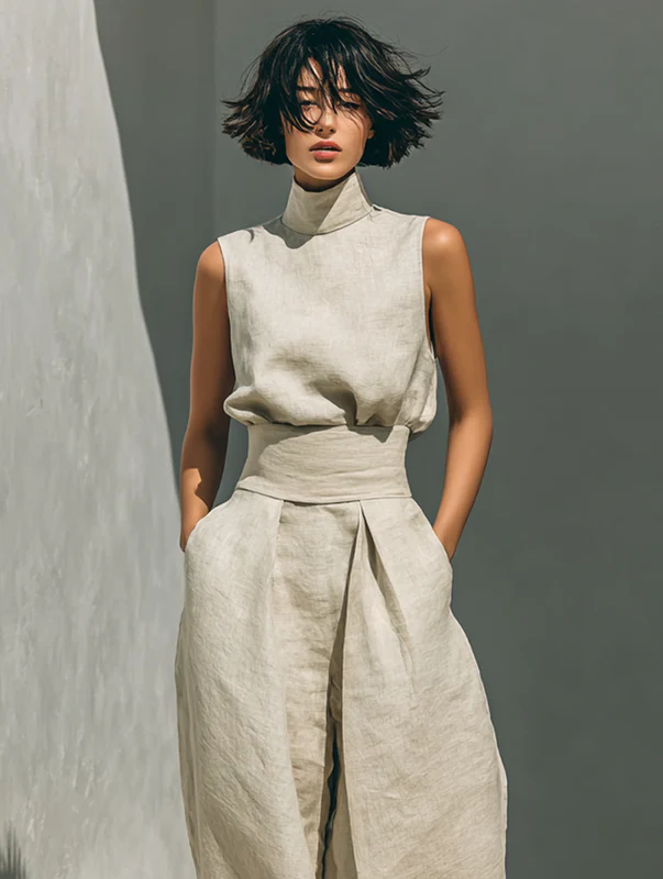 Evanna High-Neck Cotton Trouser Set
